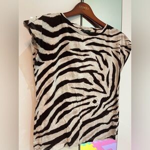 Lauren Ralph Lauren Black and Cream Zebra Print Top